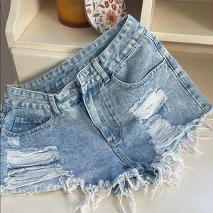 SHEIN Ripped Light Blue Jean Shorts